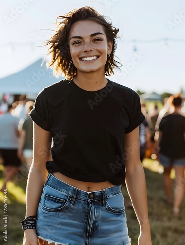 A female model wearing a bella t-shirt in the color black photo