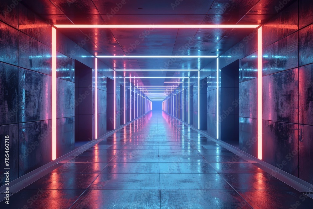 An empty underground red room like tunnel with bare walls and lighting metro An empty underground red room like tunnel with bare walls and lighting metro