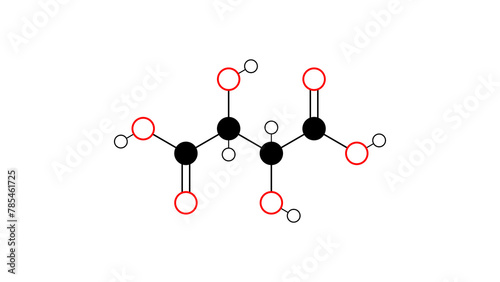 Quadro em tela tartaric acid molecule, structural chemical formula, ball-and-stick model, isola
