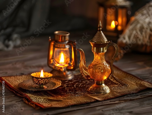 Islamic new year concept with the oil lamp isolated on solid background