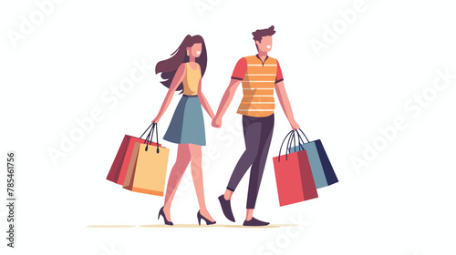 Man  woman family couple walking hand in hand holding bag © Blue
