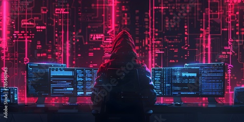 Hacker Accessing Secure Database in Futuristic Cybersecurity Landscape