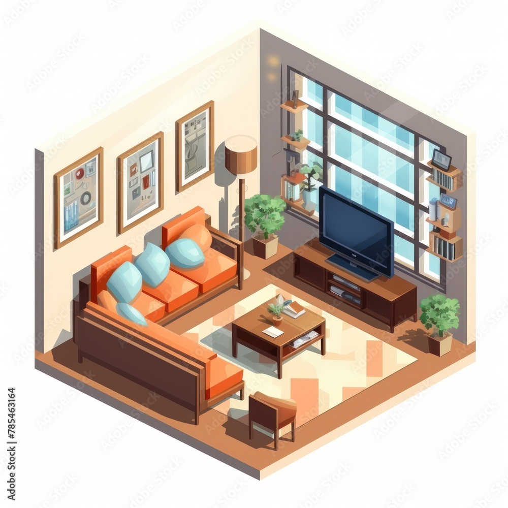 Isometric home rooms with furniture.