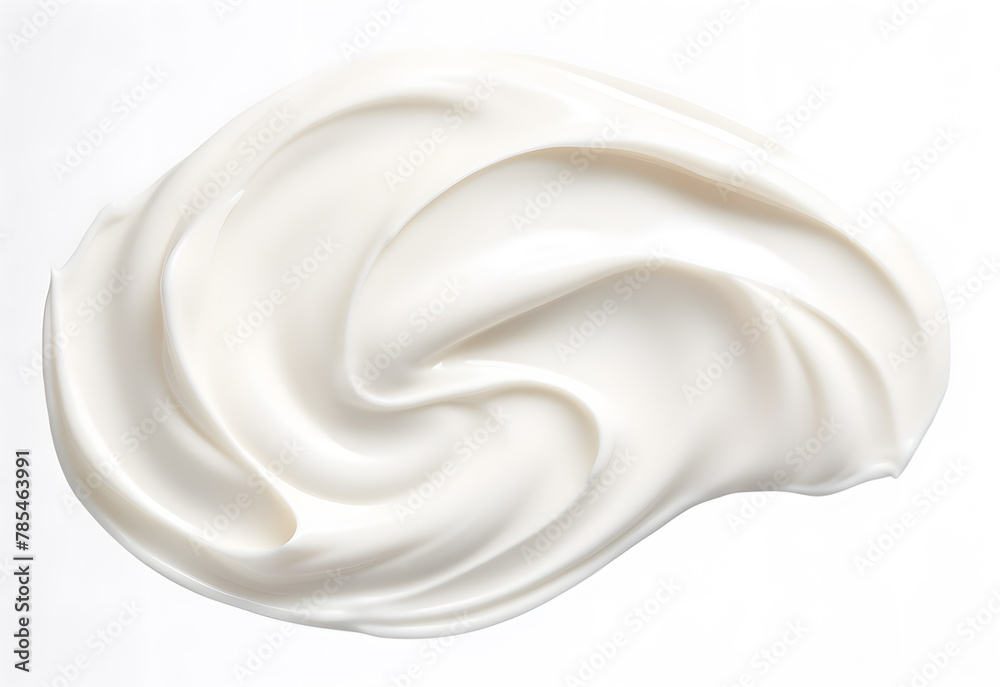 A smear of white skin cream on a white background. Cosmetic texture. A smear of white skin cream on a white background. Cosmetic texture.