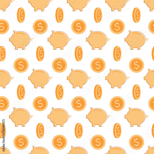 Many Piggy Bank Notes on White Background