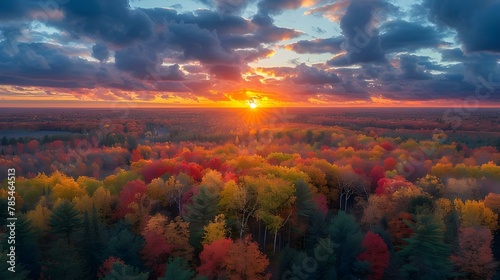 Autumn Symphony at Sunset. Concept Nature's Palette, Golden Hour Magic, Fall Foliage Delight