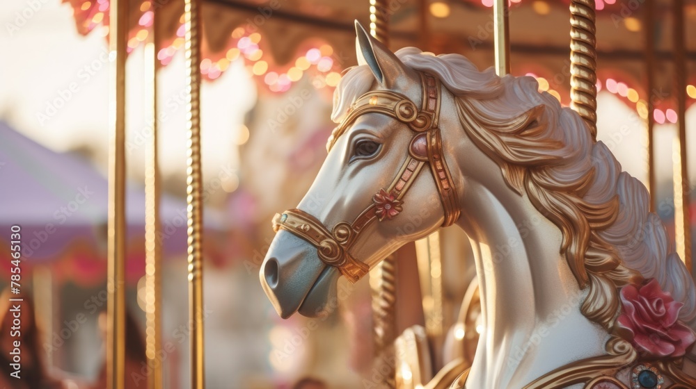 carousel horse in amusement park carnival, ai
