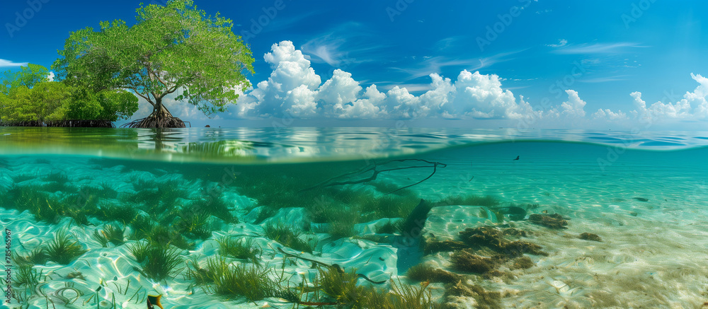 Tropical view underwater and the sky
