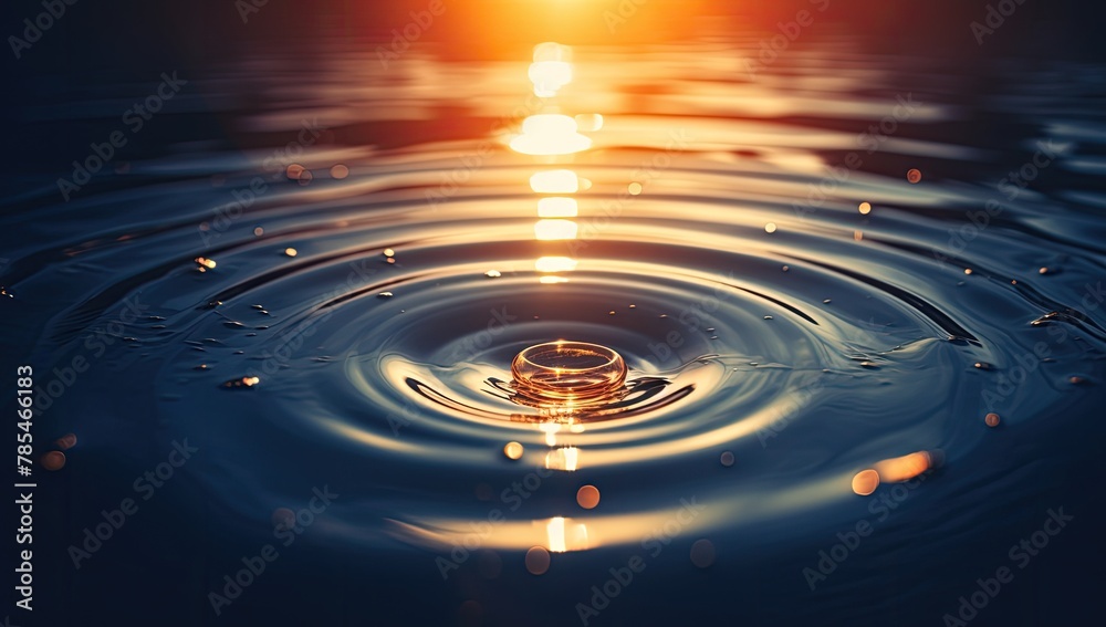 drop of water on a rippled surface with waves and ripples