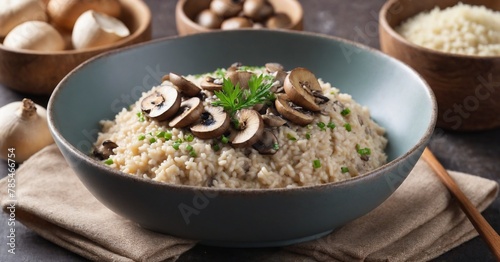 A piping hot bowl of creamy risotto with mushrooms