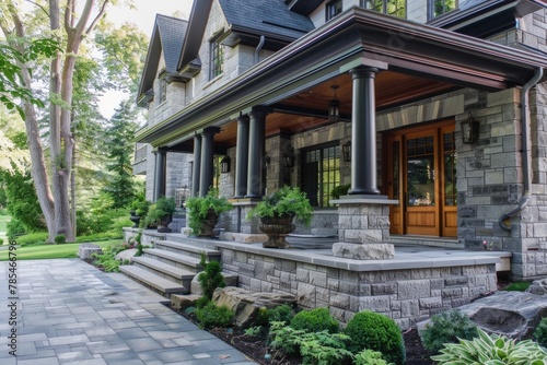 Dream Home with Front Porch - Contemporary Stone Architecture, Custom-Built Detached Building with Big Driveway