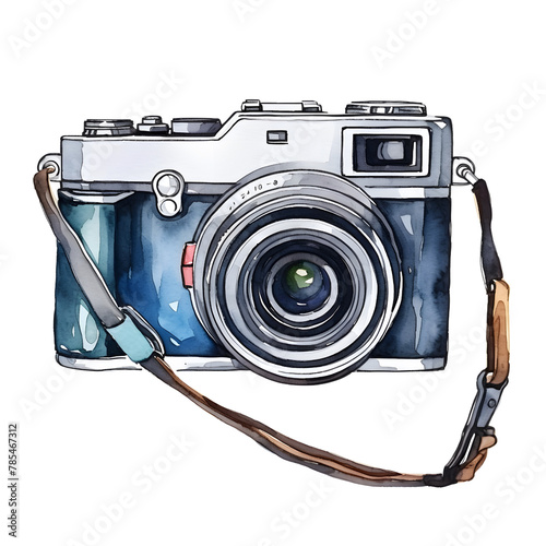 Compact camera watercolor style, illustration.