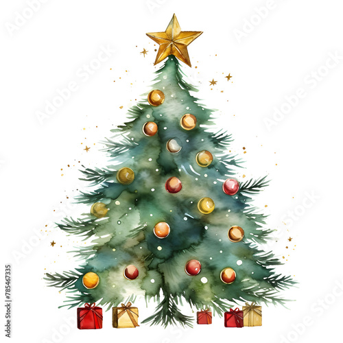 christmas tree watercolor style, illustration.