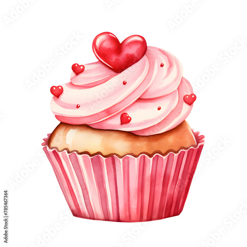 cupcake in valentines day watercolor style, illustration.
