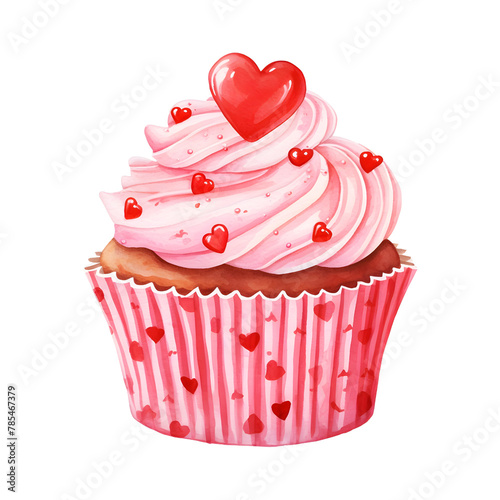 cupcake in valentines day watercolor style, illustration.