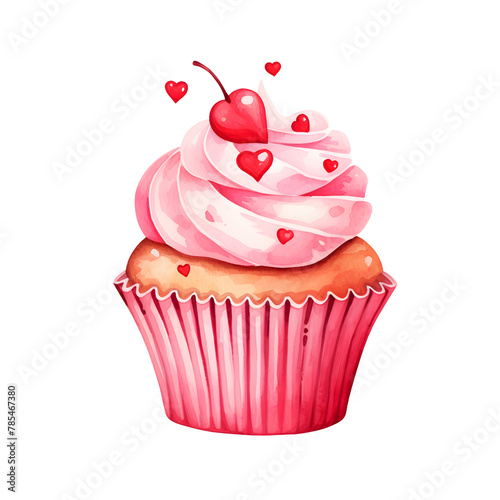 cupcake in valentines day watercolor style, illustration.