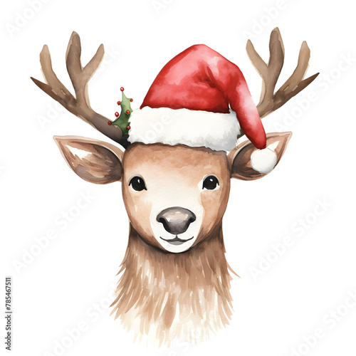 Cute reindeer head on Christmas Day watercolor style, illustration.