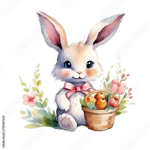 bunny ears and eggs in the basketeaster day watercolor style, illustration.