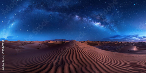 Spectacular night sky over the vast and serene Sahara Desert in Morocco, with millions of stars shining brightly