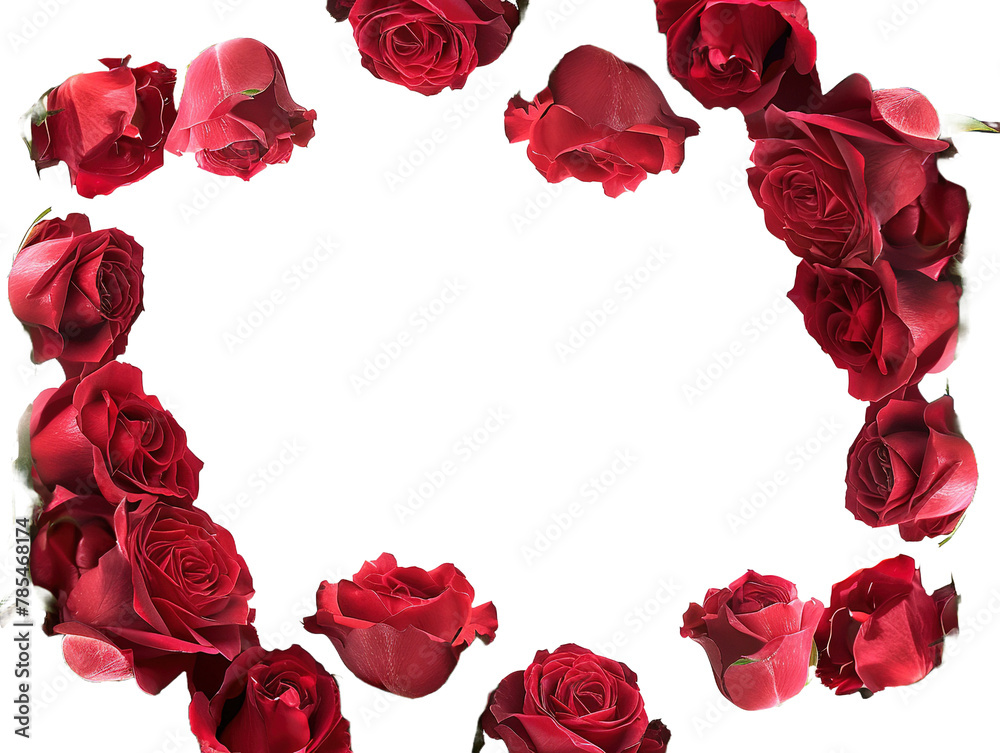 Bunch of red roses frame border for text and desig on white background,png