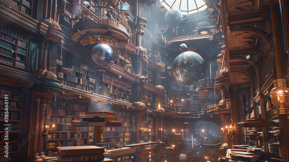 Sorcery Archive with Levitating Tomes and Mystical Relics