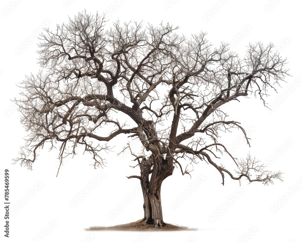 Isolated Tree Without Leaves on White Background. Depicting Winter, Natural Beauty and Old Age of Trees Isolated Tree Without Leaves on White Background. Depicting Winter, Natural Beauty and Old Age of Trees