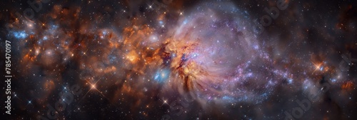 A breathtaking panoramic image of a cosmic cloud constellation filled with vibrant colors and sparkling stars