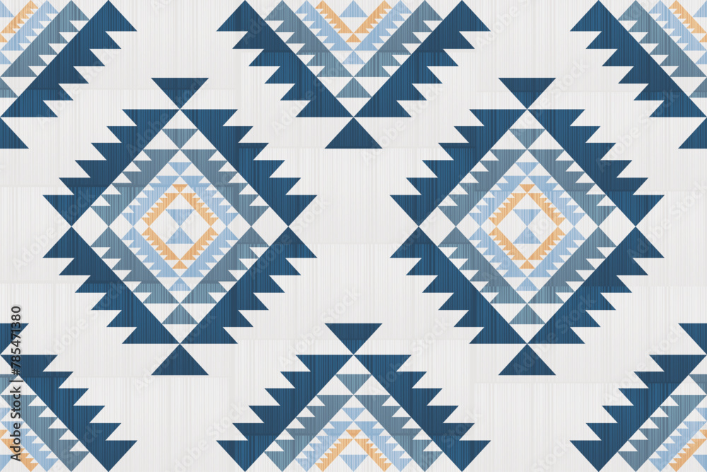 Navajo tribal vector seamless pattern. Native American ornament. Ethnic South Western decor style. Ikat Boho geometric ornament. Vector seamless pattern. Mexican blanket, rug. Woven carpet - obrazy, fototapety, plakaty 