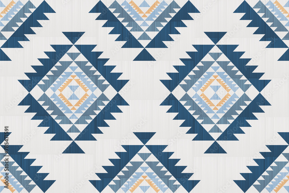 Navajo tribal vector seamless pattern. Native American ornament. Ethnic South Western decor style. Ikat Boho geometric ornament. Vector seamless pattern. Mexican blanket, rug. Woven carpet - obrazy, fototapety, plakaty 