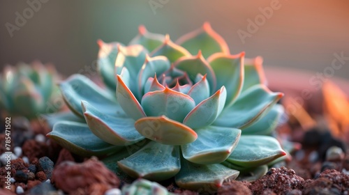 Miniature Echeveria Succulent Plant in Green Desert. Beautiful Floral Cactus in Natural 16:9 Setting