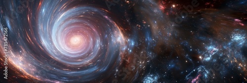 An intricately detailed image showcasing the vastness of a spiral galaxy, filled with radiant stars and cosmic dust photo