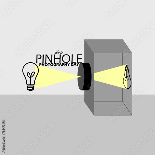 World Pinhole Photography Day event banner. Illustration of a box with pin holes and the reflection of a light bulb to celebrate on April 28th