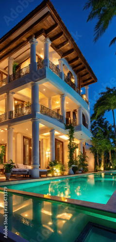 pool at night with palms