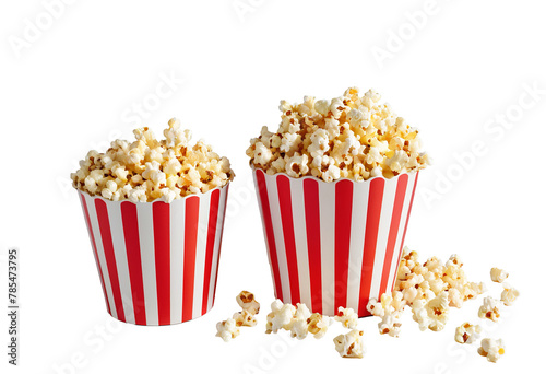 Delicious Popcorn Flying Out of a Red Striped Carton Cup