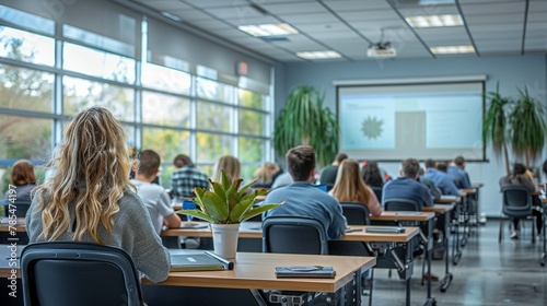In a training room employees participate in workshops and seminars