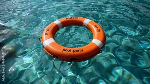 A red and white life preserver is bobbing in a pool of clear water. The circular floatation device is floating effortlessly, creating ripples on the surface.