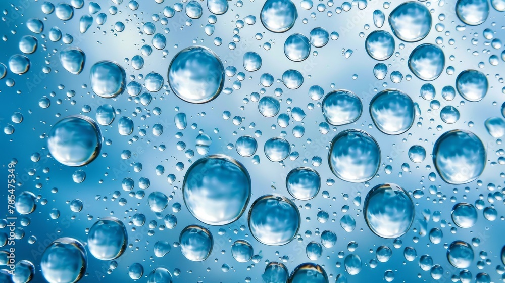 Tranquil light blue water bubble background with air droplets in liquid, serene and refreshing