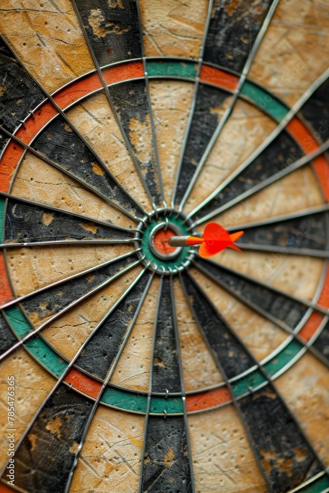 Obraz premium Achieving business goals red dart hitting bullseye on dartboard symbolizes success and opportunity