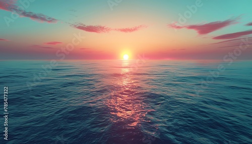 Capture the mesmerizing beauty of a serene ocean sunset with aerial view subtle gradients in a digital rendering technique photo