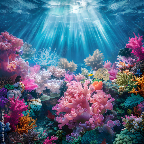 Sunlit Coral Reef: A Melange of Aquatic Vibrancy and Biodiversity © Gordon