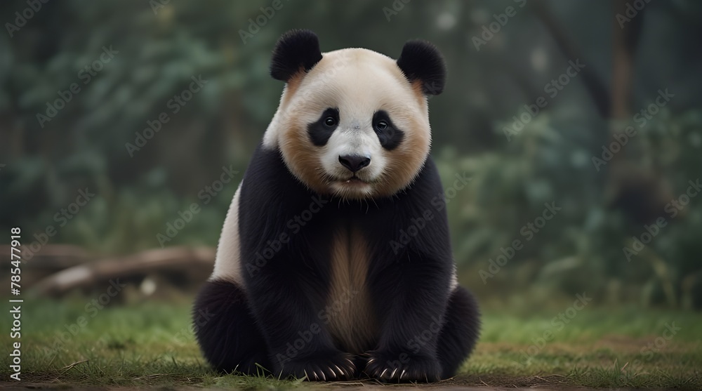 Fototapeta premium Giant panda bear eating bamboo generated ai