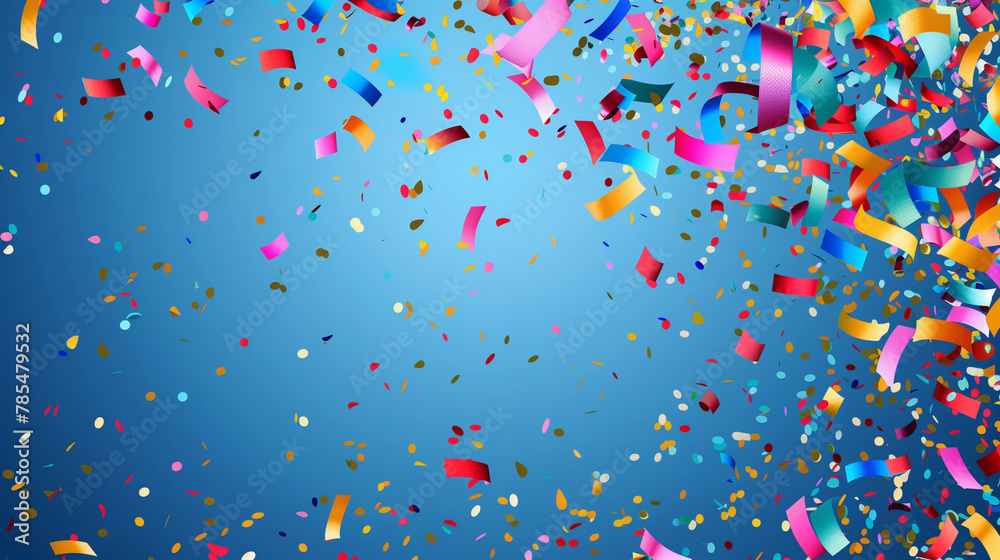 Colorful confetti explosion on blue background. Copy space. Background for design. Generative AI Colorful confetti explosion on blue background. Copy space. Background for design. Generative AI