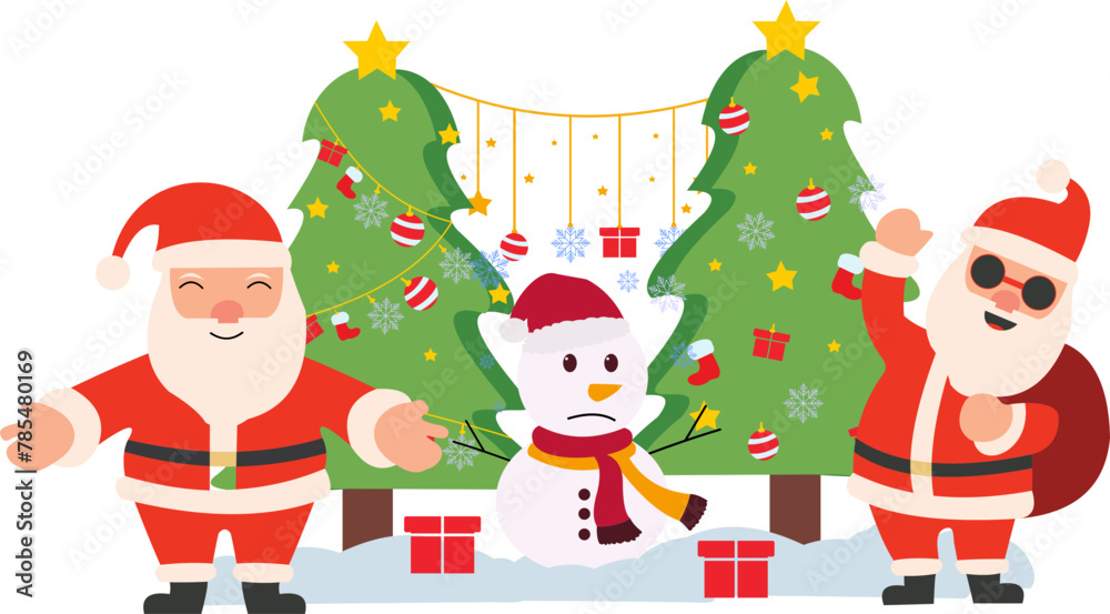 Santa Claus and Snowman with Tree Christmas Decoration Santa Claus and Snowman with Tree Christmas Decoration