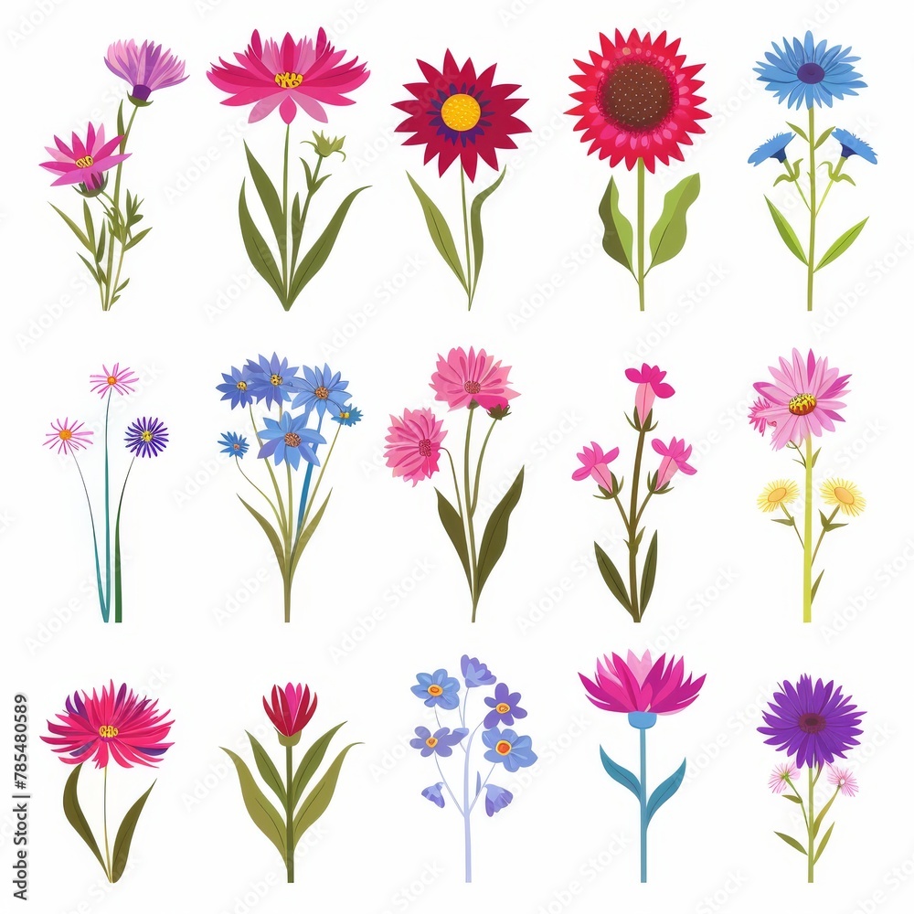 Bachelor's Button Flower Icon Set, Centaurea Cyanus Flat Design, Abstract Cornflower Symbol Bachelor's Button Flower Icon Set, Centaurea Cyanus Flat Design, Abstract Cornflower Symbol