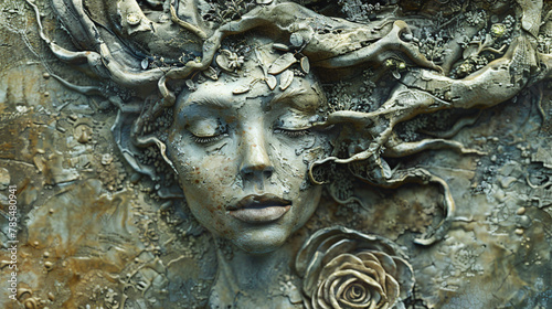 Surrealistic relief portrait fantasy goddess fictional 
