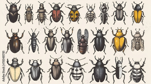 big set of insects bugs beetles and bees fleas , generative ai © Neelam