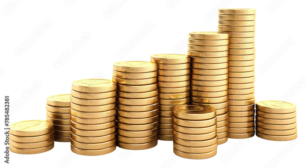 PNG Stacked coins money gold white background PNG Stacked coins money gold white background