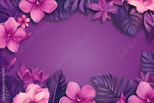 Tropical plants frame background with violet blank space for text on violet background, top view. Flat lay style. ,copy Space flat design © GalleryGlider