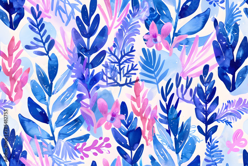 Watercolor hand drawn pattern of fantasy vintage blue lavender isolated on white background