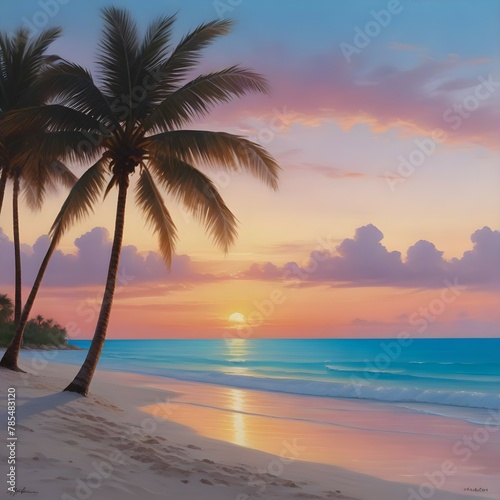 The tranquil beauty of a Cancun beach at sunrise  with soft pastel hues painting the sky